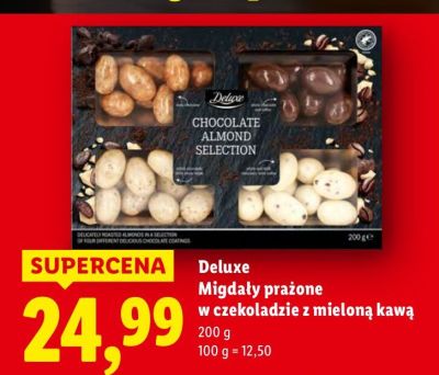 Migdały prażone Deluxe w czekoladzie z mieloną kawą promocja w Lidl