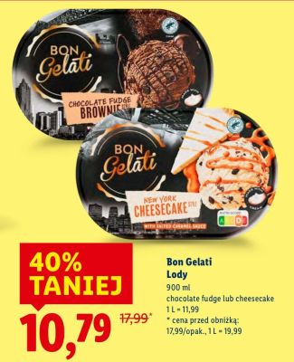Lody Bon Gelati chocolate fudge lub cheesecake promocja w Lidl