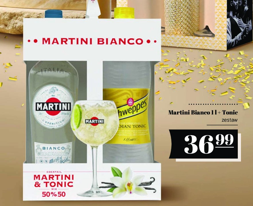 Vermuth 1 l + napój schweppes indian tonic 900 ml Martini bianco promocja w POLOmarket