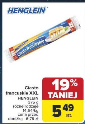 Ciasto francuskie XXL HENGLEIN 375 g różne rodzaje promocja w Carrefour