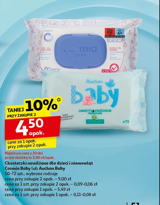 Chusteczki nawilżane natural Auchan baby promocja