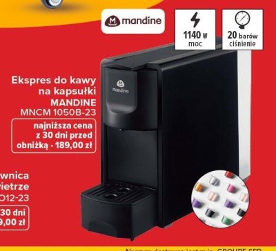Ekspres do kawy na kapsułki MANDINE MNCM 1050B-23 promocja w Carrefour