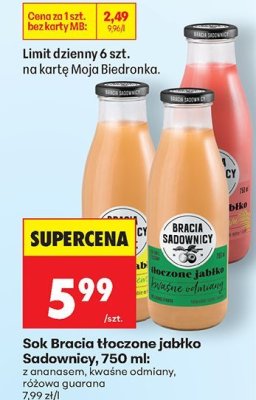 Sok tłoczone jabłko różowa guarana promocja w Biedronka