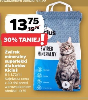 Żwirek mineralny superlekki dla kotów promocja w Netto