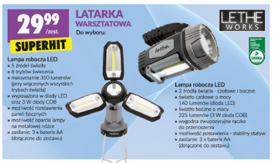 Lampa robocza led 140 + 225 lumenów Lethe works promocja