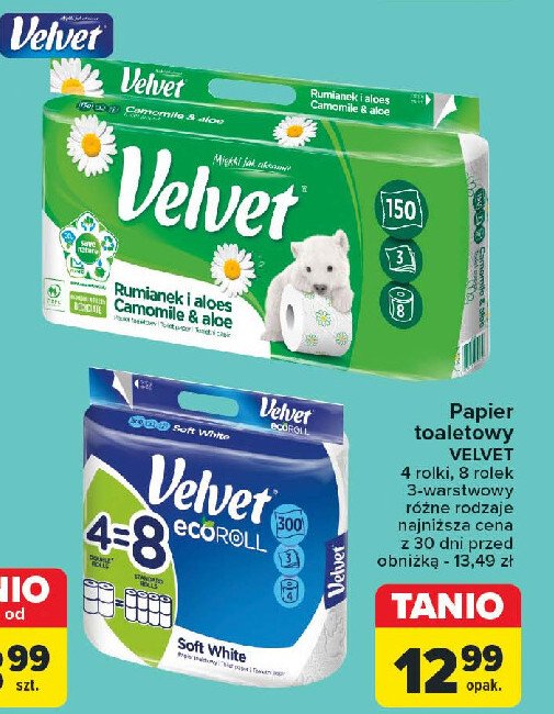 Papier toaletowy ecoroll Velvet promocja w Carrefour Market