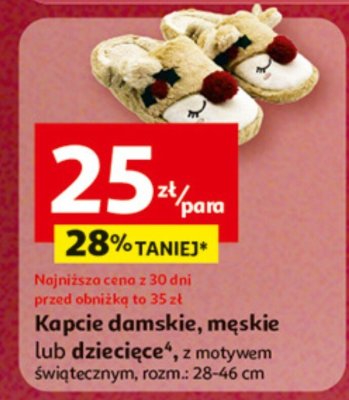 Kapcie damskie, męskie lub dziecięce z motywem świątecznym promocja w Auchan