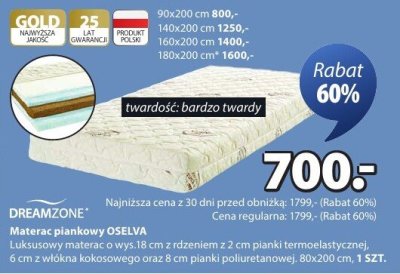 Materac piankowy DREAMZONE OSELVA promocja w Jysk