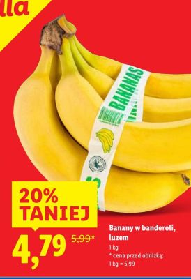 Banany w banderoli luzem promocja w Lidl
