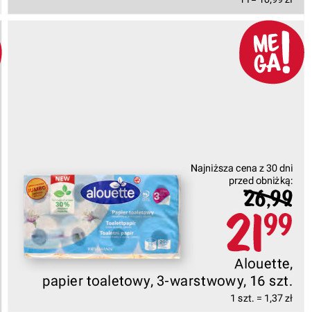 Papier toaletowy 3-warstwowy Alouette promocja