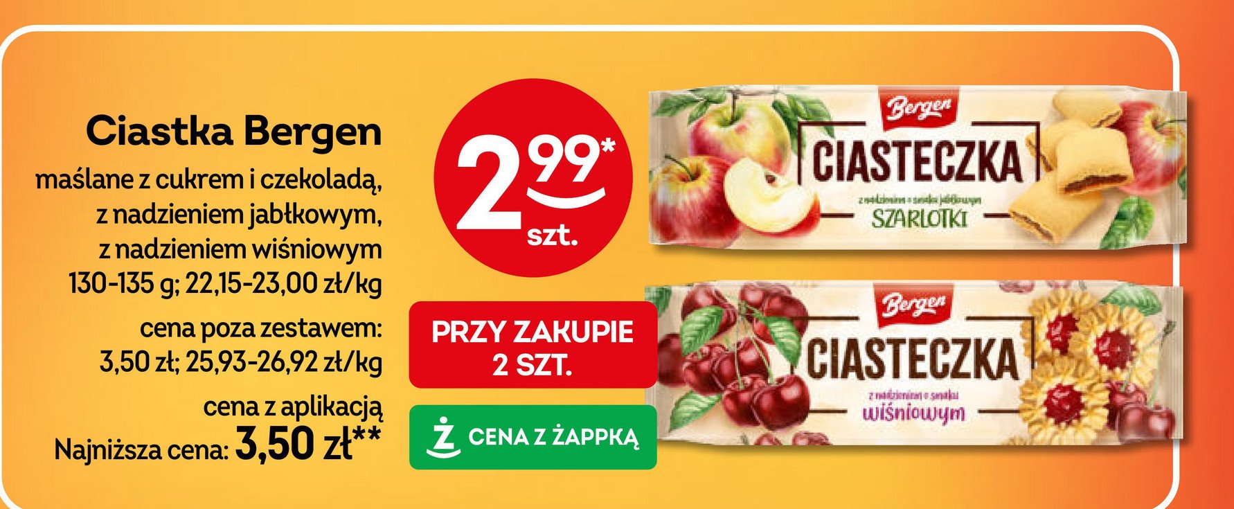 Ciastka maślane z cukrem i czekoladą Bergen promocja w Żabka