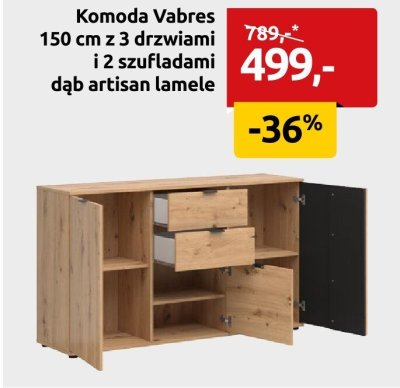 Komoda Vabres 150 cm z 3 drzwiami i 2 szufladami dąb artisan lamele Black Red White promocja w Black Red White