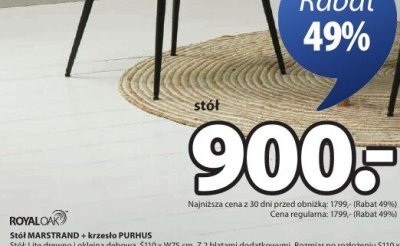 Stół MARSTRAND + krzesło PURHUS ROYAL OAK promocja w Jysk