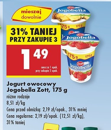 Jogurt truskawka Zott jogobella promocja