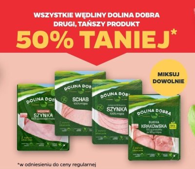 Wszystkie wędliny Dolina Dobra drugi -50% taniej promocja w Netto