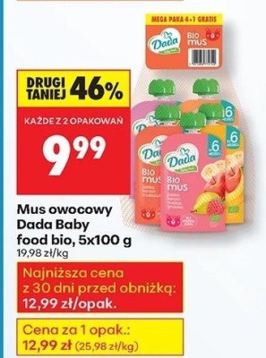 Mus owocowy Baby Food BIO 5x100g promocja w Biedronka