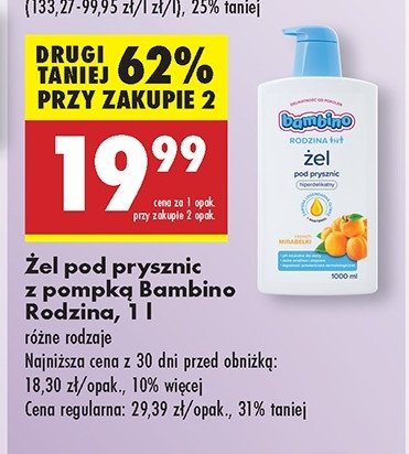 Żel pod prysznic mirabelka Bambino rodzina promocja w Biedronka