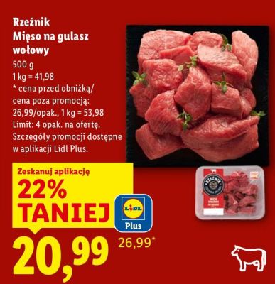 Mięso na gulasz wołowy Rzeźnik promocja w Lidl