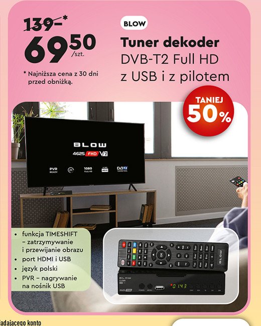 Tuner dvb-t2 full hd Blow promocja w Biedronka