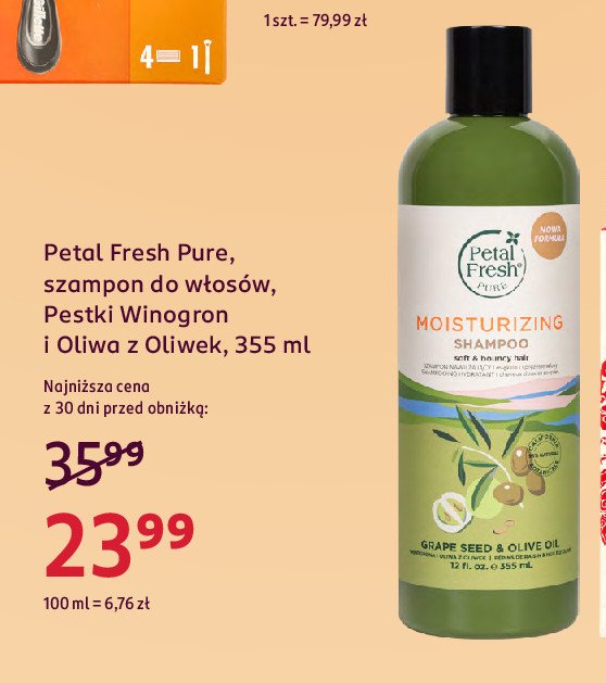 Szampon pestki winogron i oliwa z oliwek PETAL FRESH PURE promocja w Rossmann