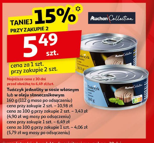 Tuńczyk w kawałkach w oleju słonecznikowym Auchan promocja