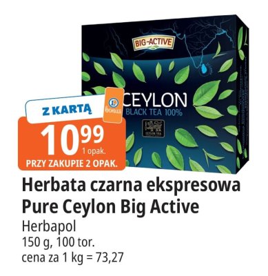 Herbata czarna ekspresowa Pure Ceylon Big Active promocja w Leclerc