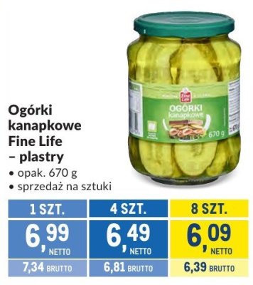 Ogórki kanapkowe Fine Life - plastry promocja w Makro