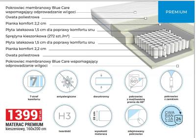 Materac kieszeniowy premium 160x200 cm promocja w Merkury Market