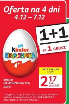 Kinder Niespodzianka jajko czekoladowe 20g promocja w Selgros