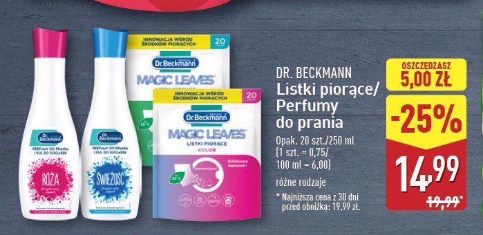 Perfumy do prania i kul do suszarek rose Dr. beckmann promocja w Aldi