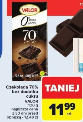 Czekolada 70% bez dodatku cukru VALOR 100g promocja w Carrefour