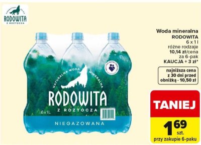 Woda mineralna RODOWITA niegazowana promocja w Carrefour Market