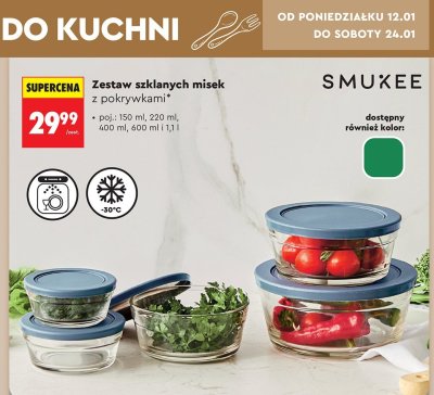 Zestaw szklanych misek SMUKEE z pokrywkami promocja w Biedronka