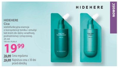 Tonik HIDEHERE Cica lekki tonik nawilżający o konsystencji toniku i emulsji lub krem skóry wrażliwej, podrażnionej i zmęczonej promocja w Hebe