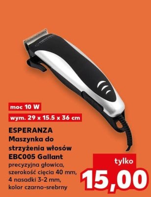 Maszynka do strzyżenia włosów EBC15 Gallant precyzyjna głowica ze stali nierdzewnej 40 mm, 4 nasadki 3-2 mm, kolor czarno-srebrny promocja w Kaufland