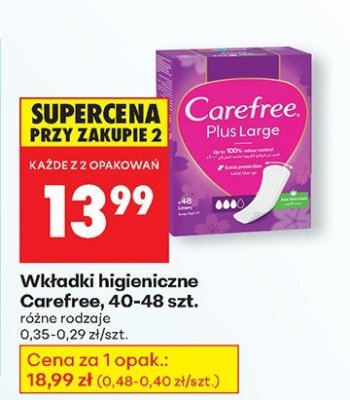 Wkładki higieniczne Carefree, 40-48 szt. promocja w Biedronka