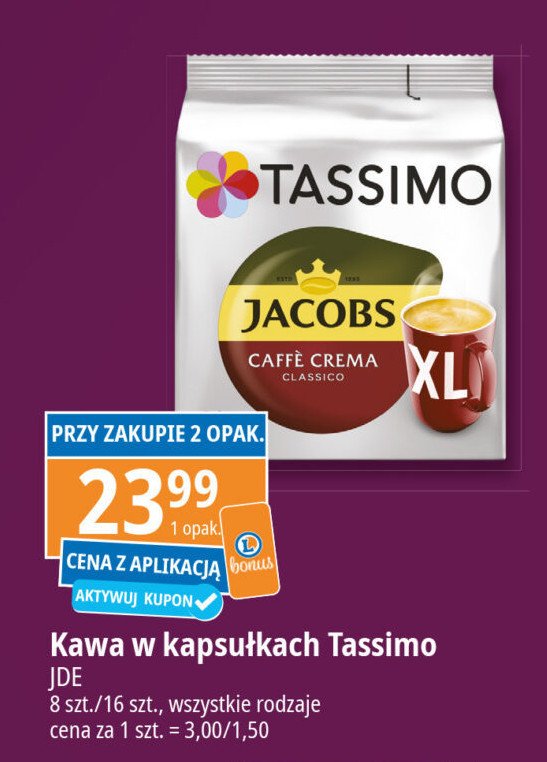 Kawa caffe crema classico xl Tassimo jacobs promocja w Leclerc