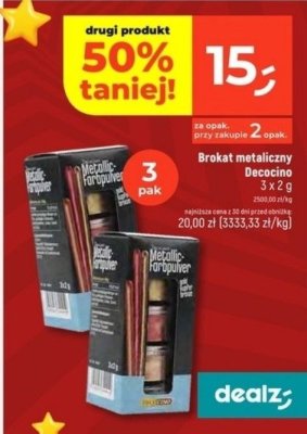 Brokat metaliczny Decocino 3x2g promocja w Dealz