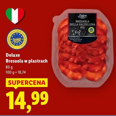 Bresaola w plastrach Deluxe promocja w Lidl