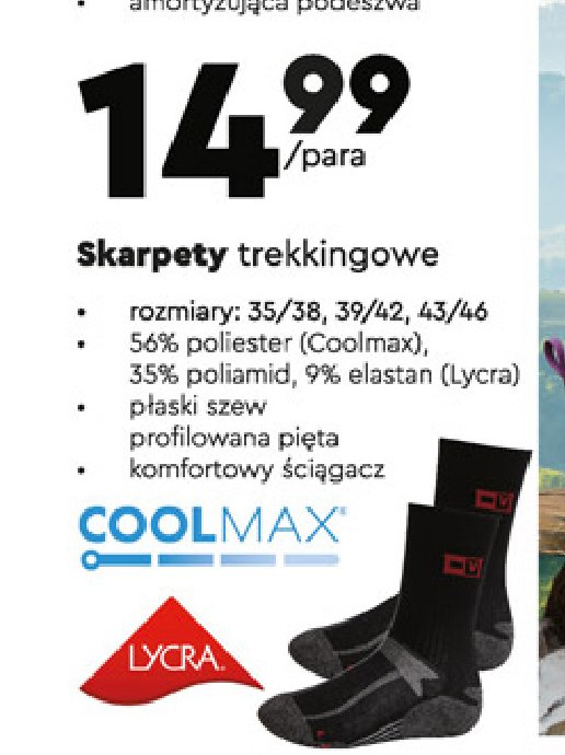 Skarpety trekkingowe damskie 35/38 COOLMAX promocja