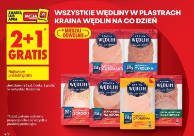 Wszystkie wędliny w plastrach Kraina Wędlin 2+1 GRATIS promocja w Biedronka