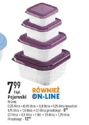 Pojemniki 100 ml + 500 ml + 1 l + 1.5 l + 1.75 l Branq promocja