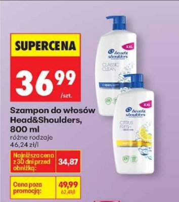 Szampon do włosów Head&Shoulders, 800 ml promocja w Biedronka