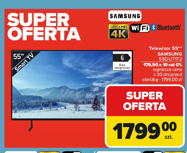 Telewizor 55" 55du7172 Samsung promocja w Carrefour