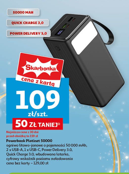 Powerbank 50000 mah Platinet promocja w Auchan