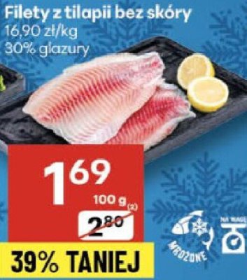 Filety z tilapii bez skóry 30% glazury promocja w Delikatesy Centrum