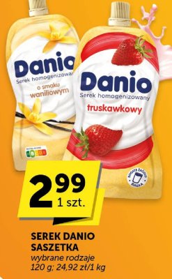Serek homogenizowany Danio saszetka waniliowy, truskawkowy promocja w Euro Sklep