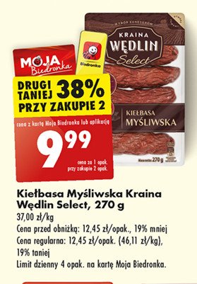 Kiełbasa myśliwska Kraina wędlin select promocja w Biedronka