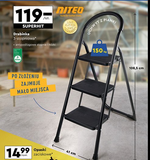 Drabina 3-stopniowa Niteo tools promocja w Biedronka