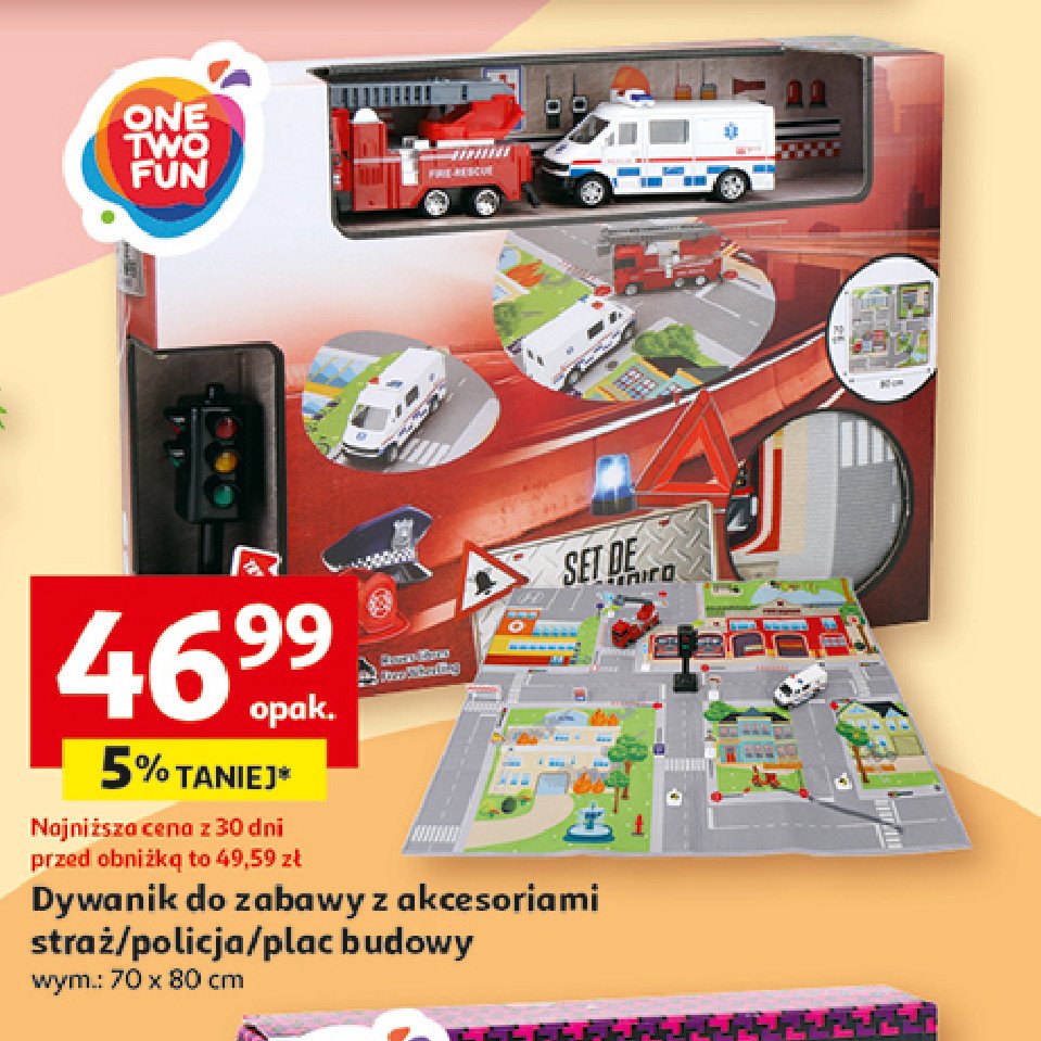 Dywanik do zabawy z akcesoriami 70 x 80 cm straż One two fun promocja w Auchan